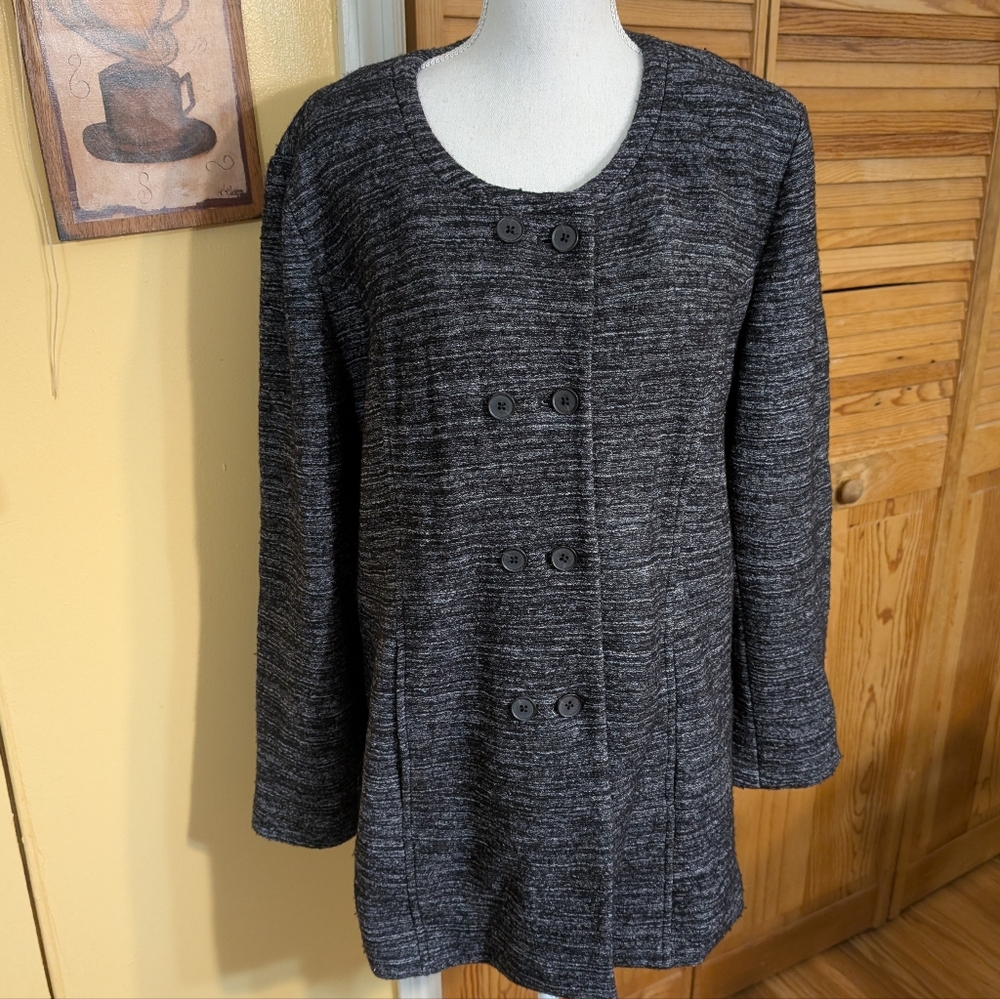 Coldwater Creek Women's Black Heathered Double Breasted Blazer Wool Jacket XL 18